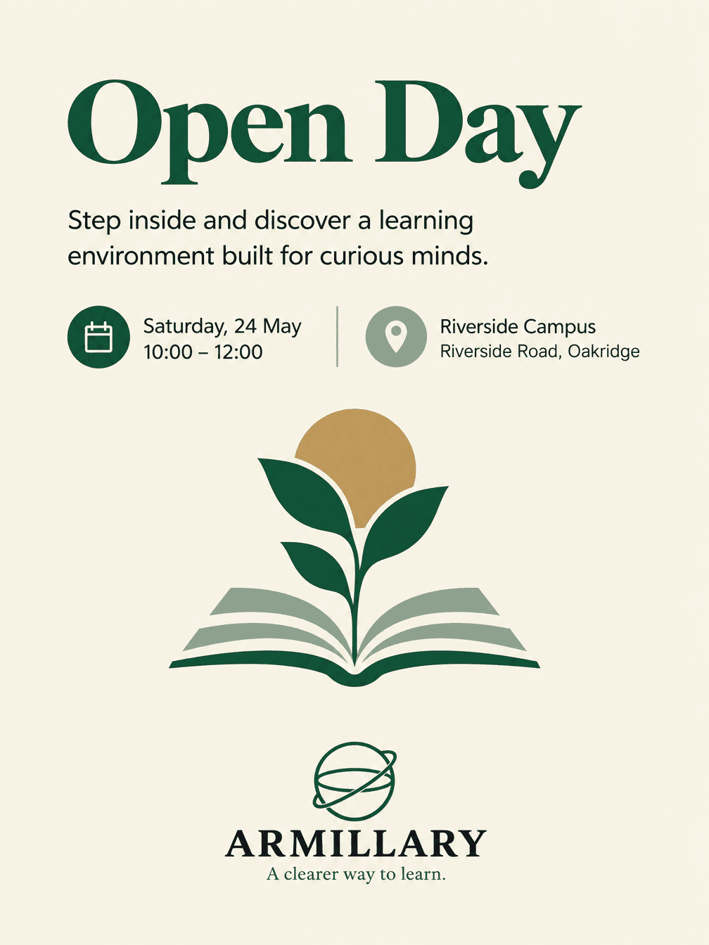 AI Armillary Open-Day Event Poster generated with BrandGen