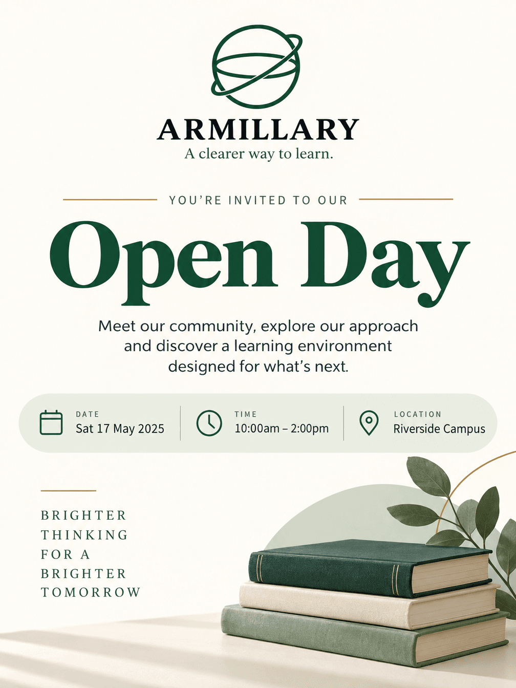 AI Armillary Open-Day Poster, Sunburst Variant generated with BrandGen