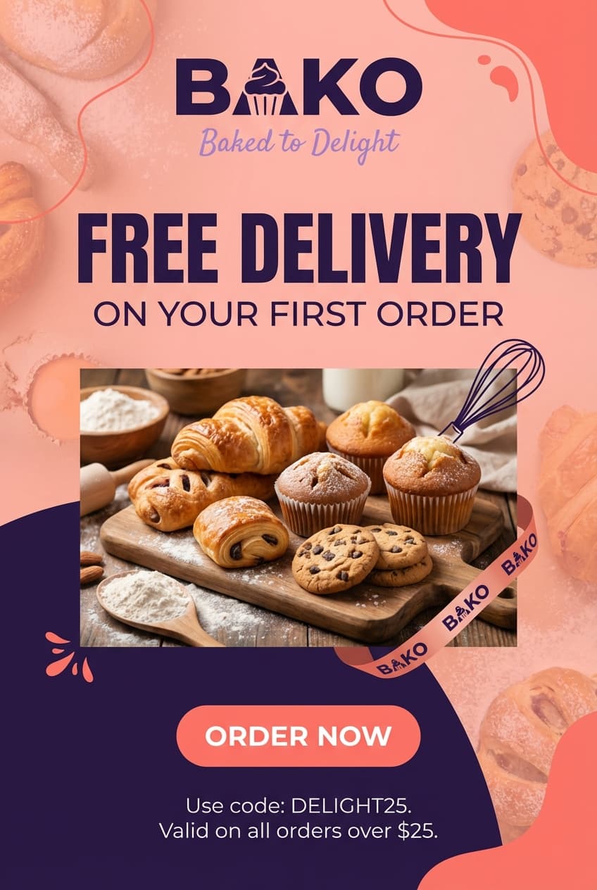AI Bakery Free Delivery Story Ad generated with BrandGen