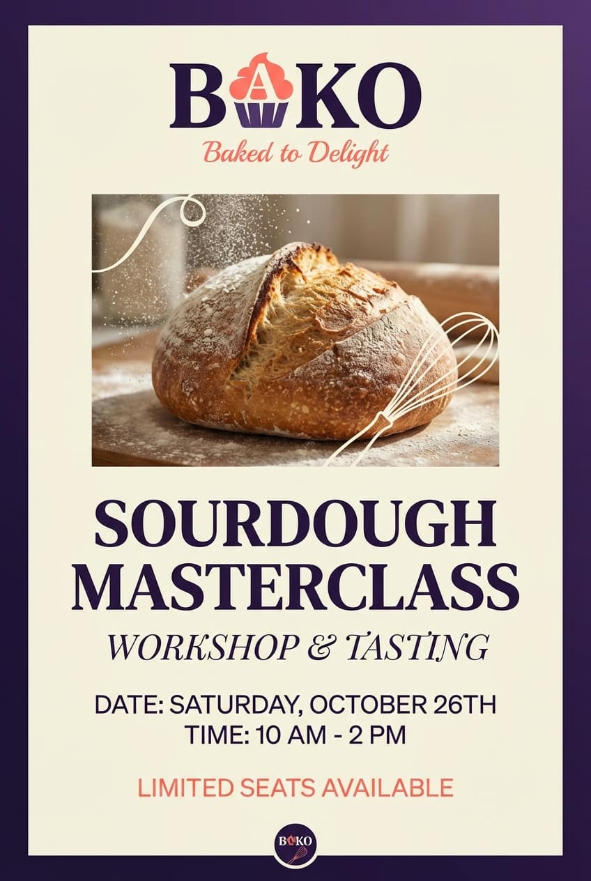 AI Bakery Sourdough Workshop Poster generated with BrandGen