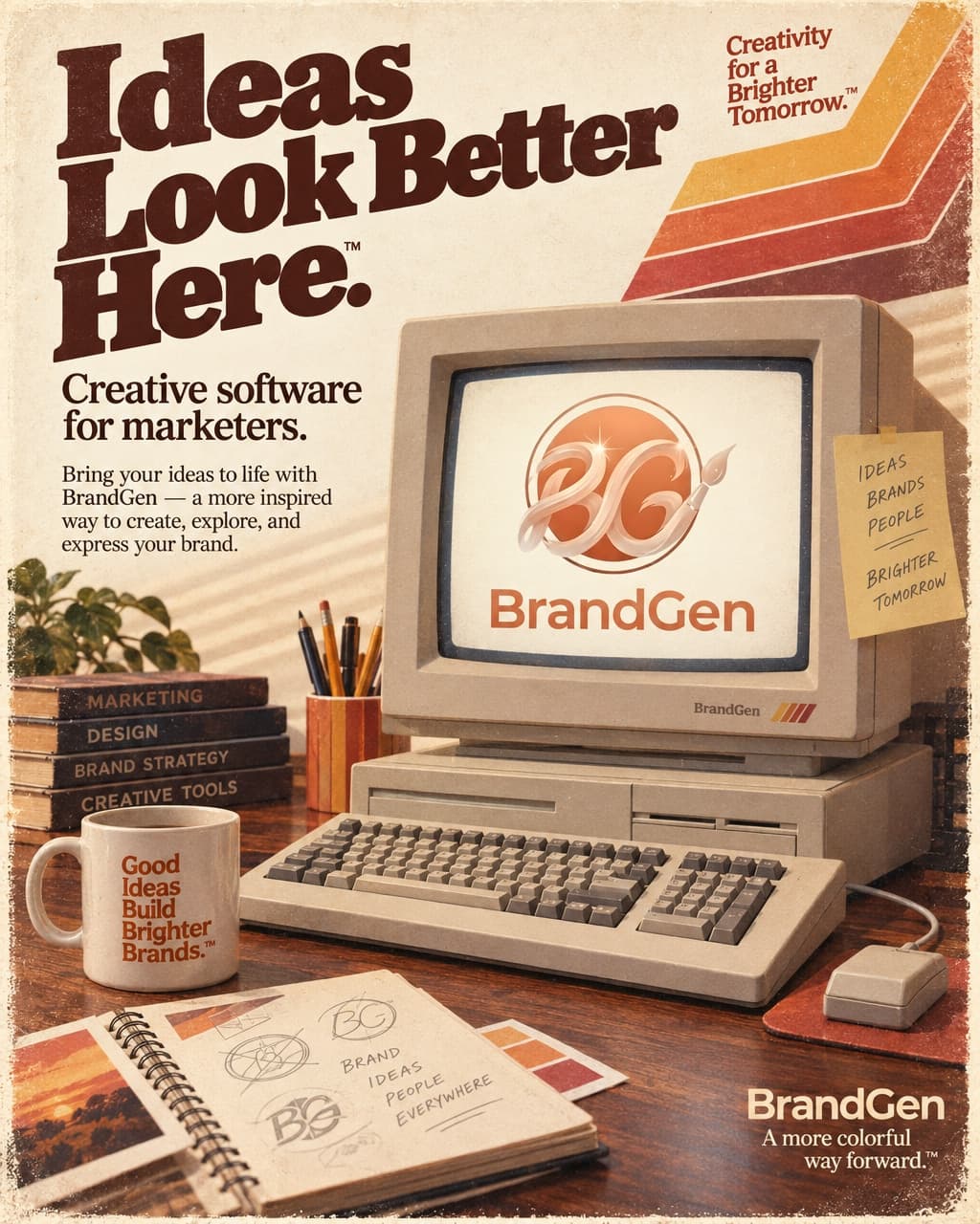 AI 1985 Computer Magazine Ad for BrandGen generated with BrandGen