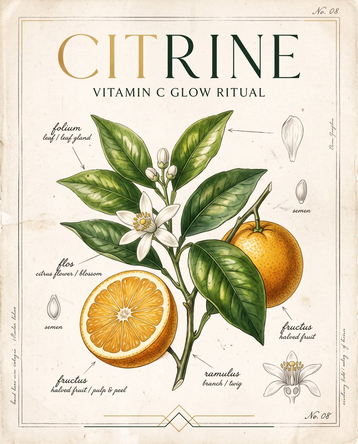 AI Citrine Botanical Field Guide Page Illustration generated with BrandGen