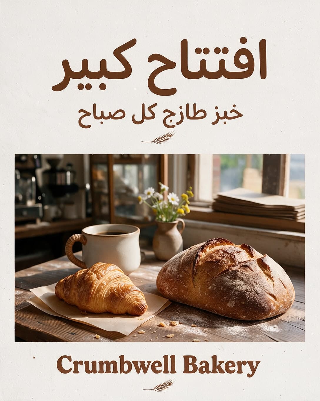 AI Bakery Opening Poster Translated to Arabic generated with BrandGen