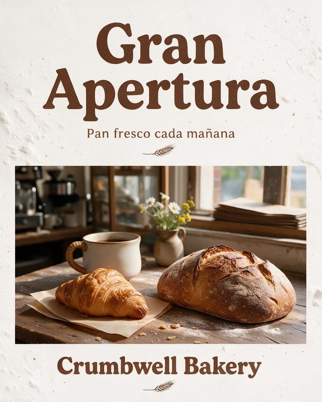AI Bakery Opening Poster Translated to Spanish generated with BrandGen