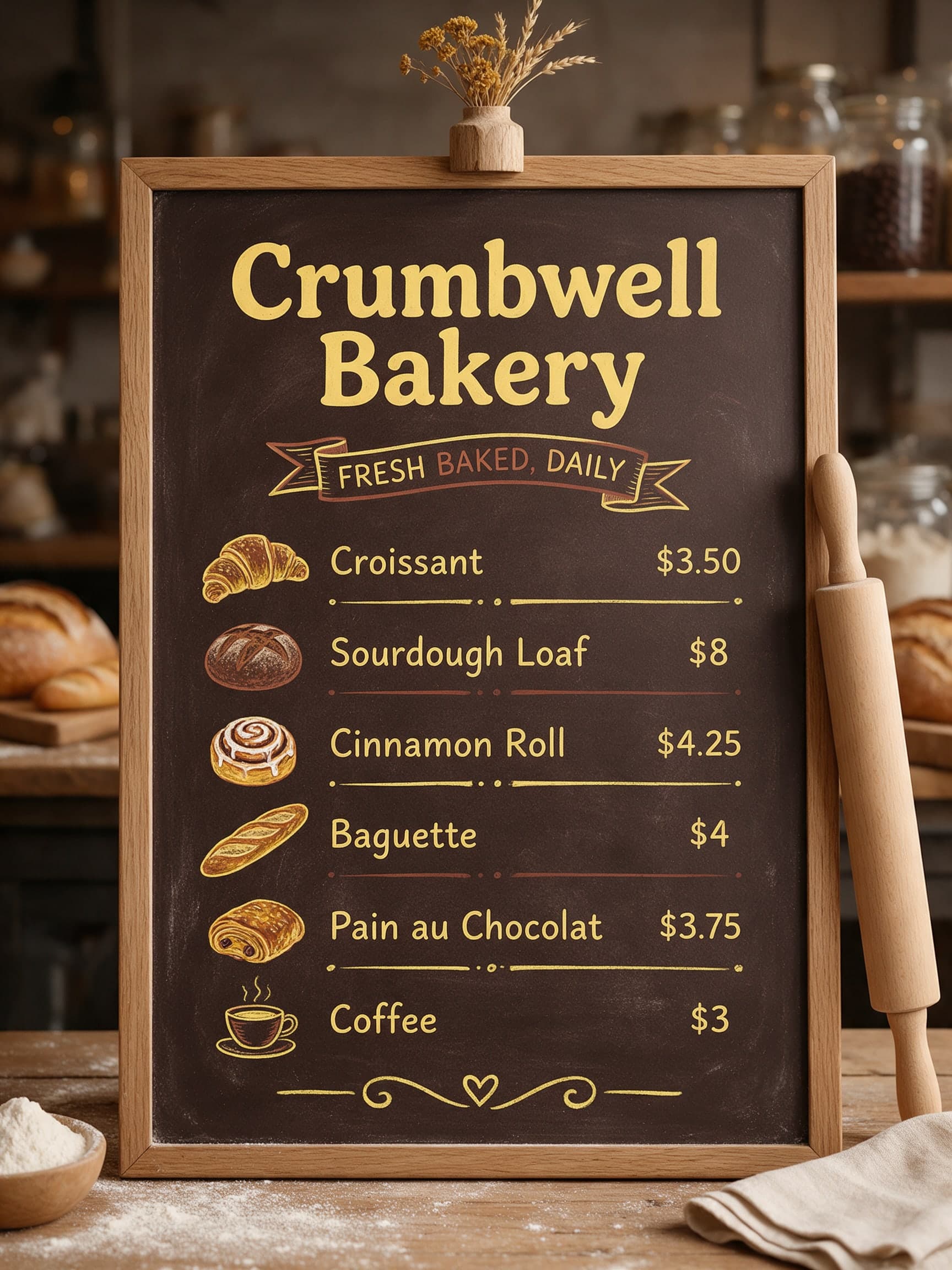 AI Illustrated Bakery Menu Board, Second Variant generated with BrandGen
