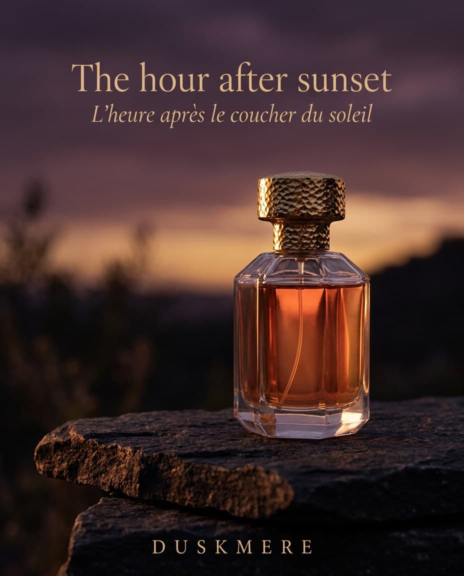 AI Duskmere Bilingual English and French Perfume Poster generated with BrandGen
