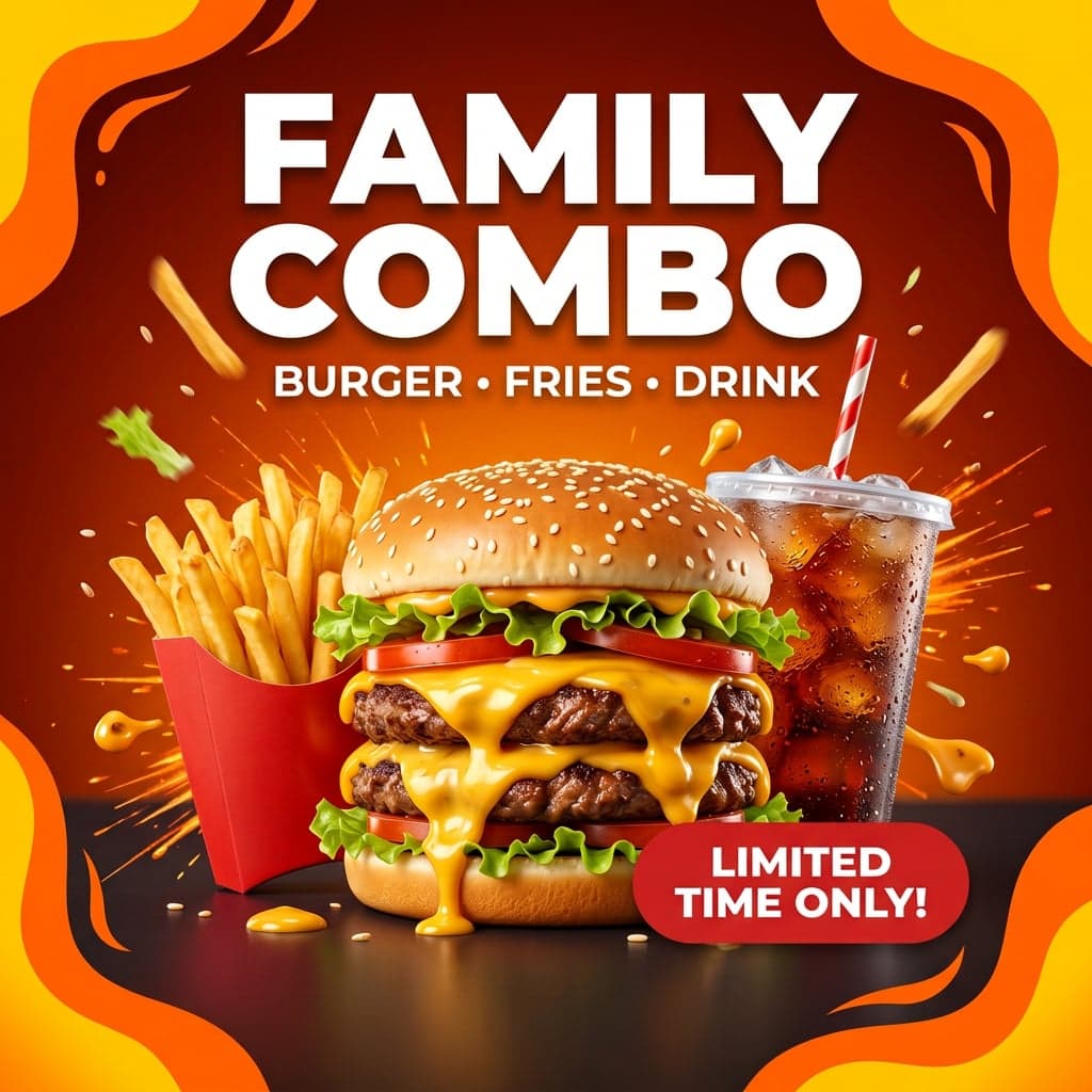 AI Fast Food Family Combo Headline Edit Poster generated with BrandGen