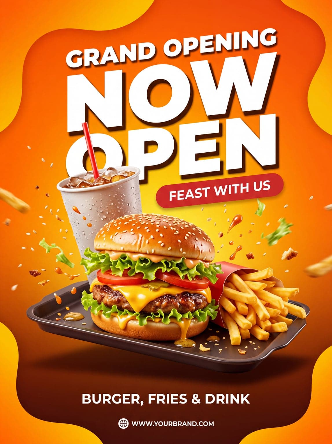 AI Fast Food Grand Opening Now Open Poster generated with BrandGen