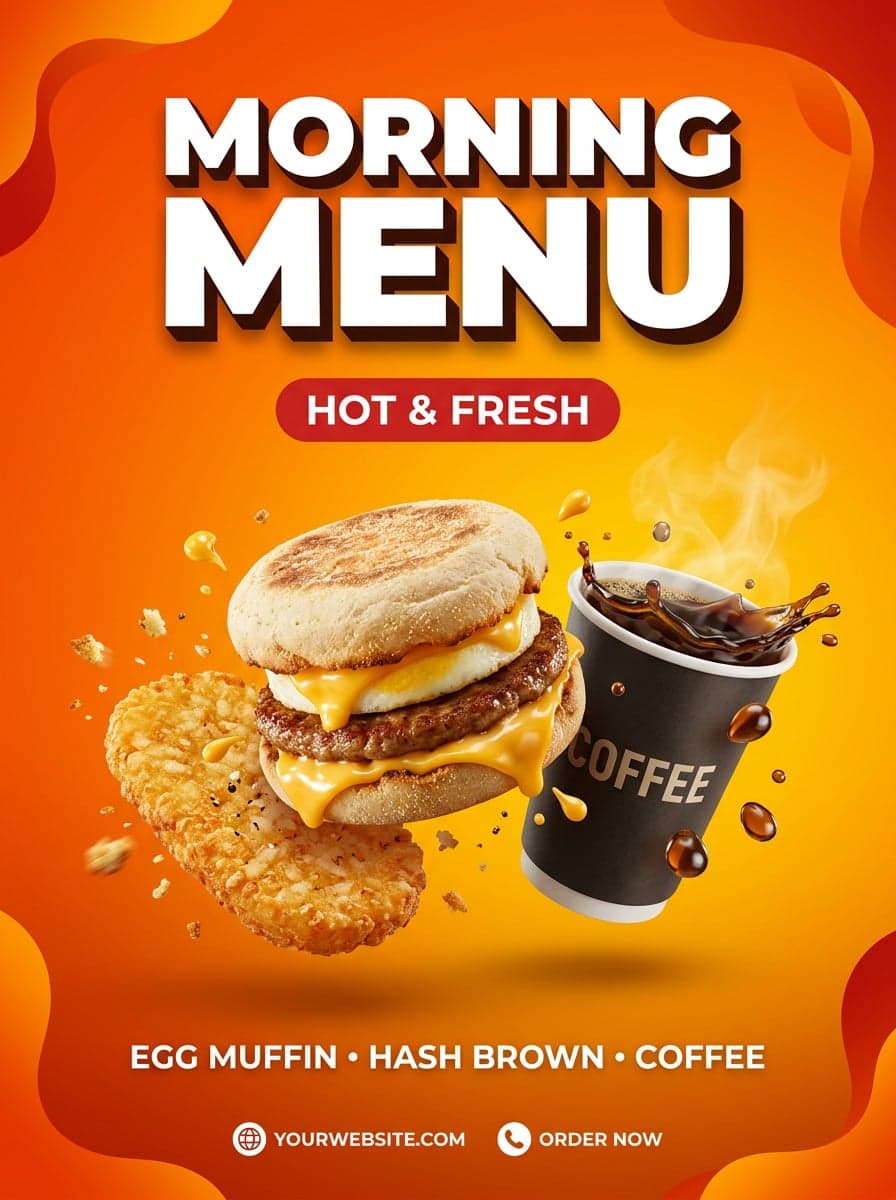 AI Fast Food Morning Menu Breakfast Poster generated with BrandGen