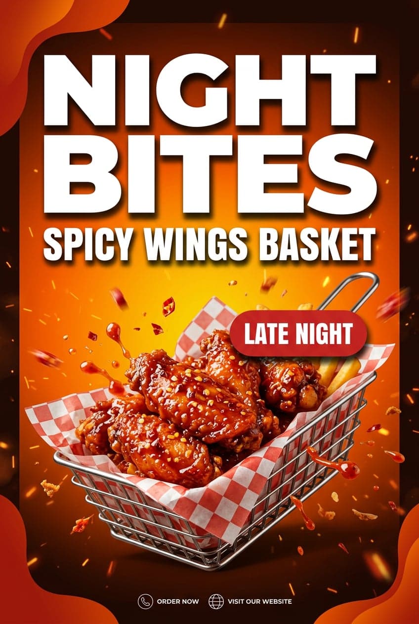 AI Fast Food Night Bites Spicy Wings Poster generated with BrandGen
