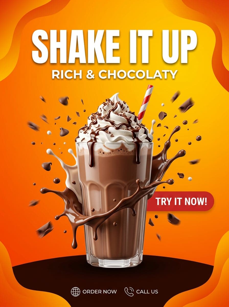 AI Fast Food Shake It Up Chocolate Milkshake Poster generated with BrandGen