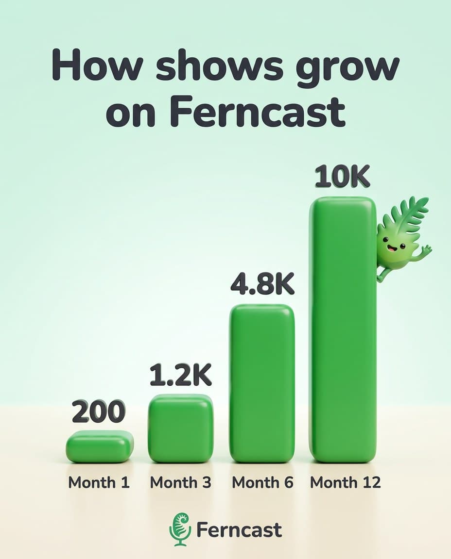 AI Ferncast Listener Growth Chart Infographic generated with BrandGen