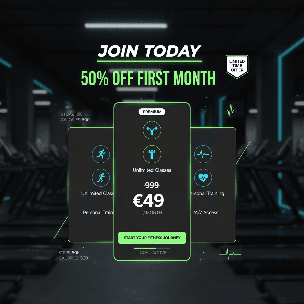 AI Gym Subscription Offer Poster generated with BrandGen