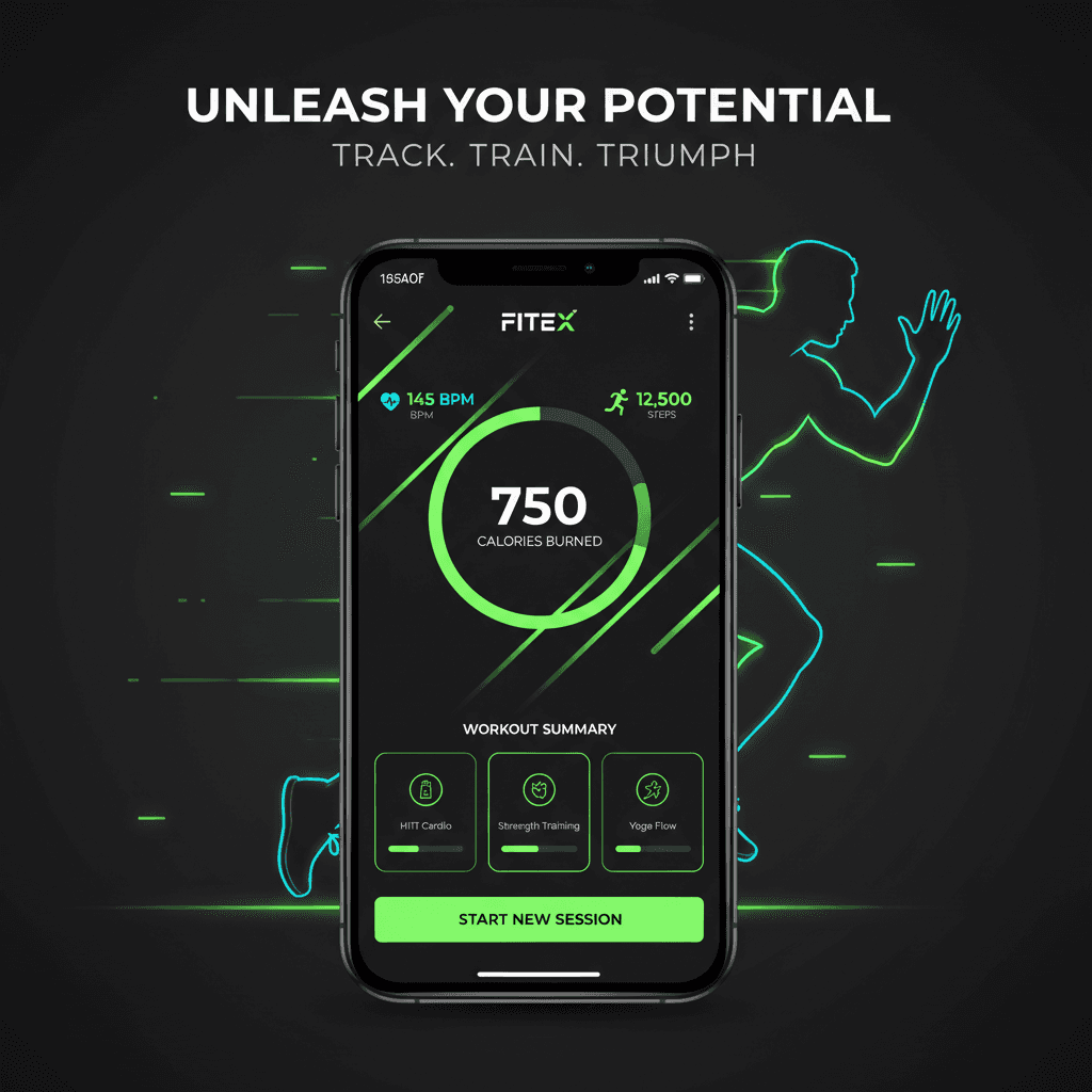 AI Fitness App Promotion Graphic generated with BrandGen
