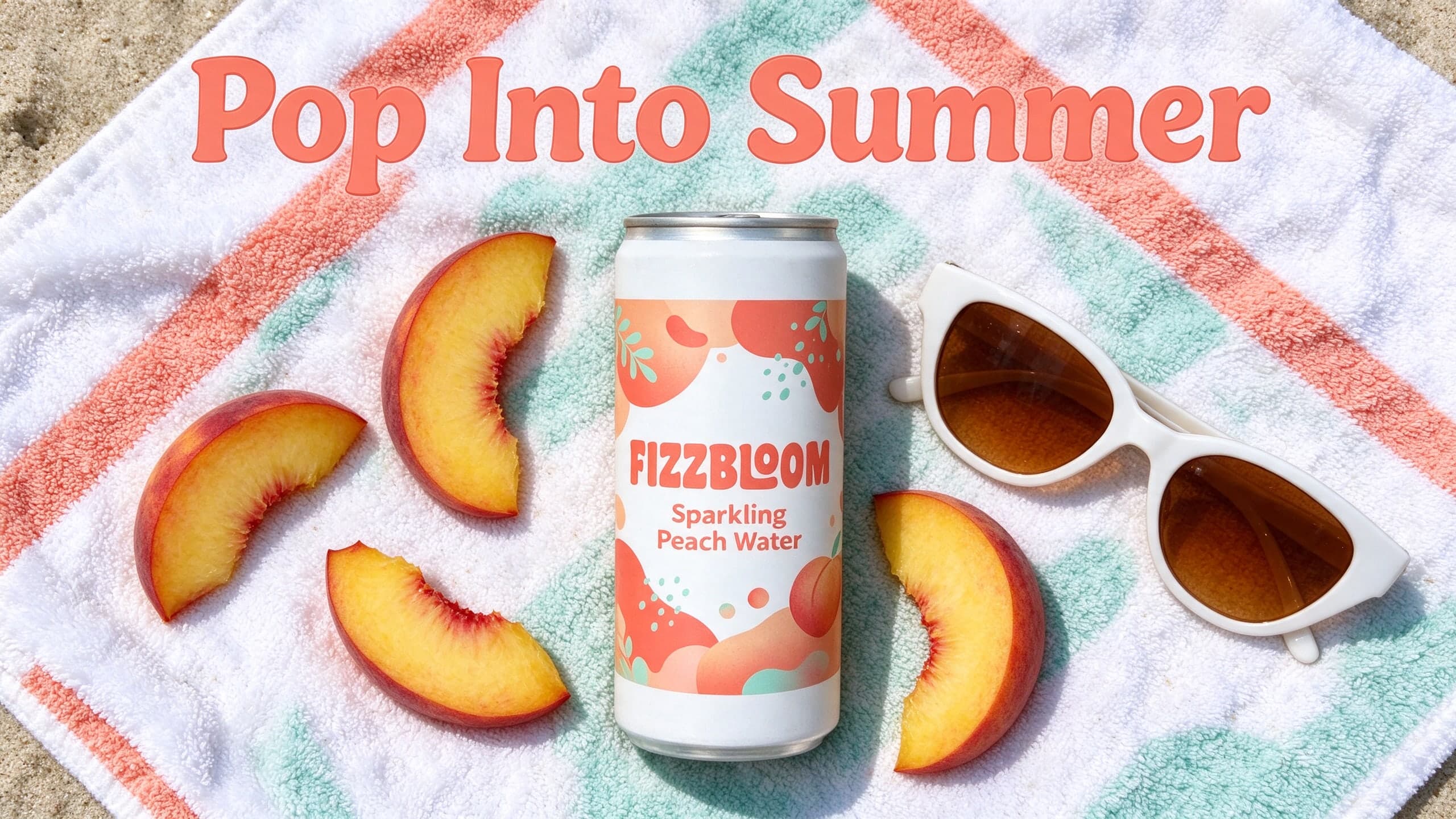AI Summer Drink Web Banner, Top-Down Beach Towel generated with BrandGen