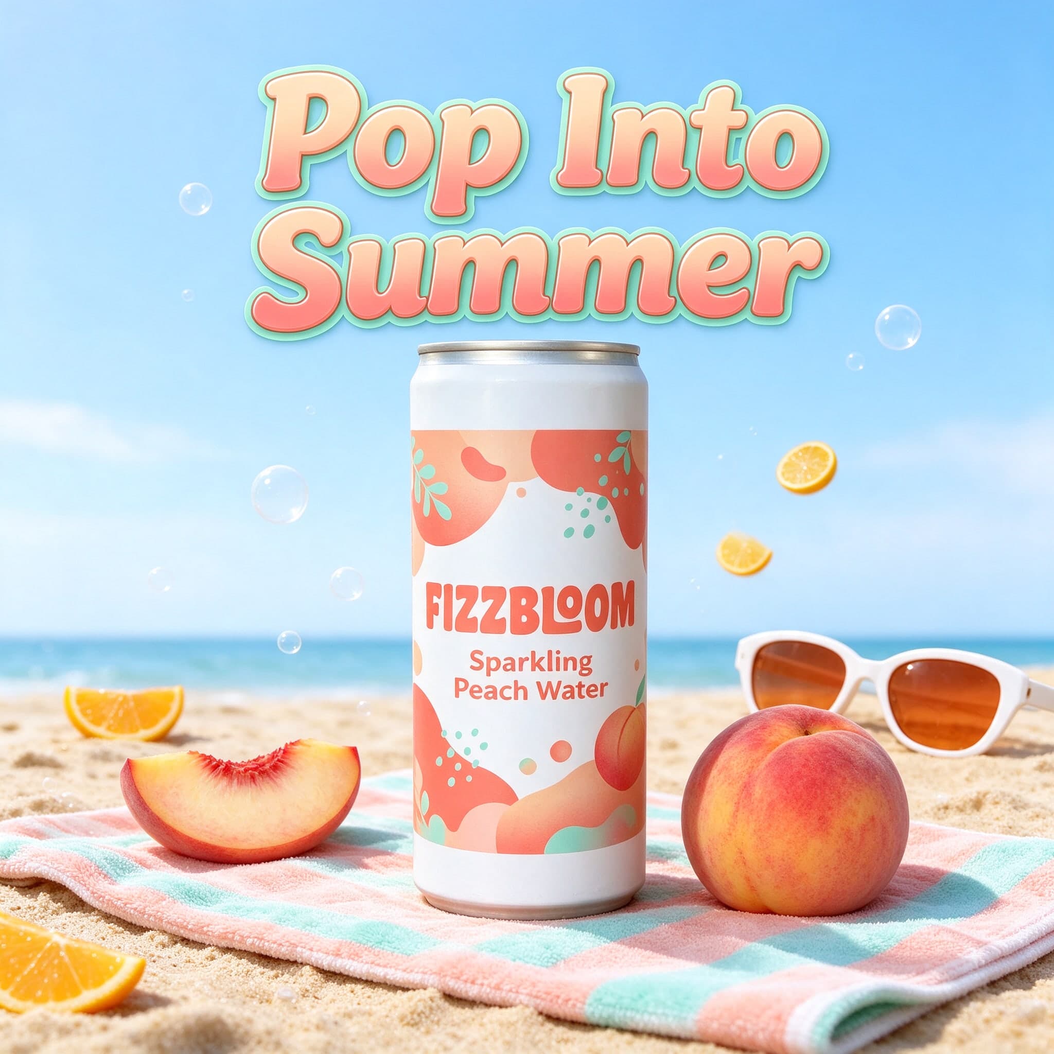AI Sparkling Water Summer Ad, Square for Instagram generated with BrandGen