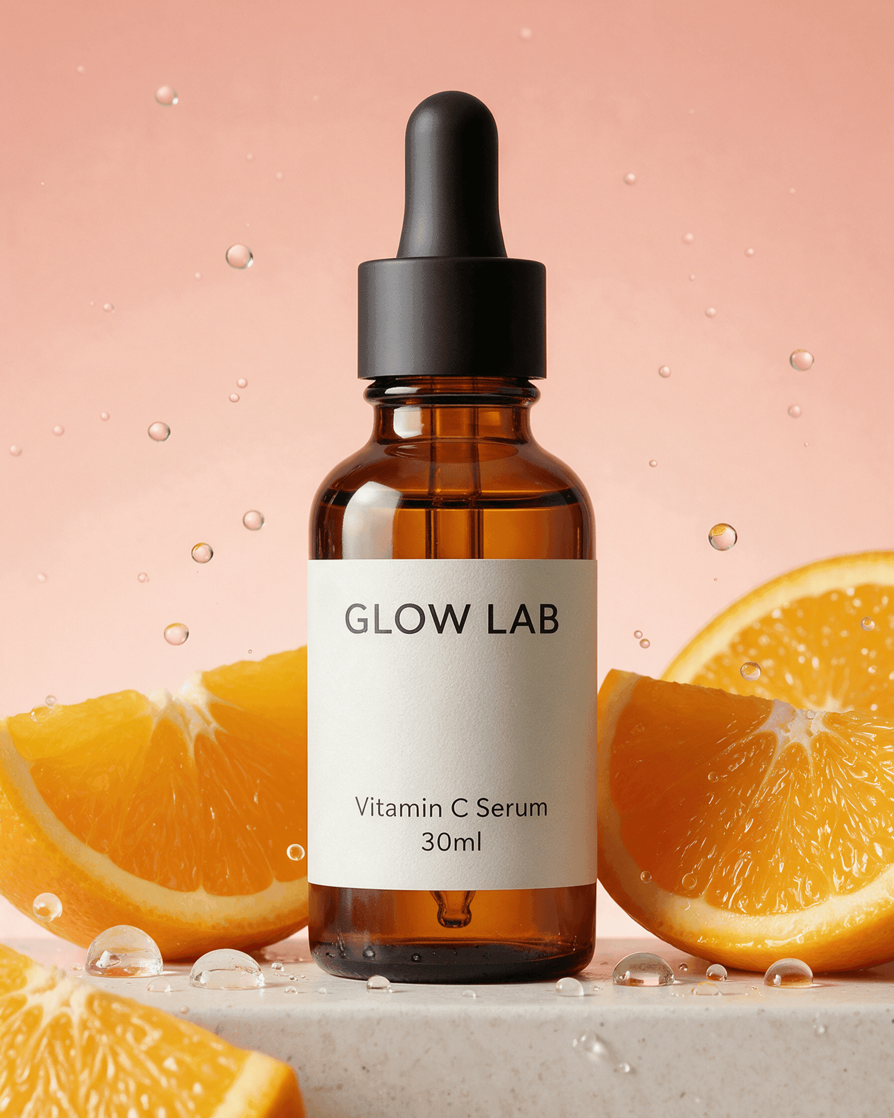 AI Vitamin C Serum Ad with Water Drops, Second Variant generated with BrandGen