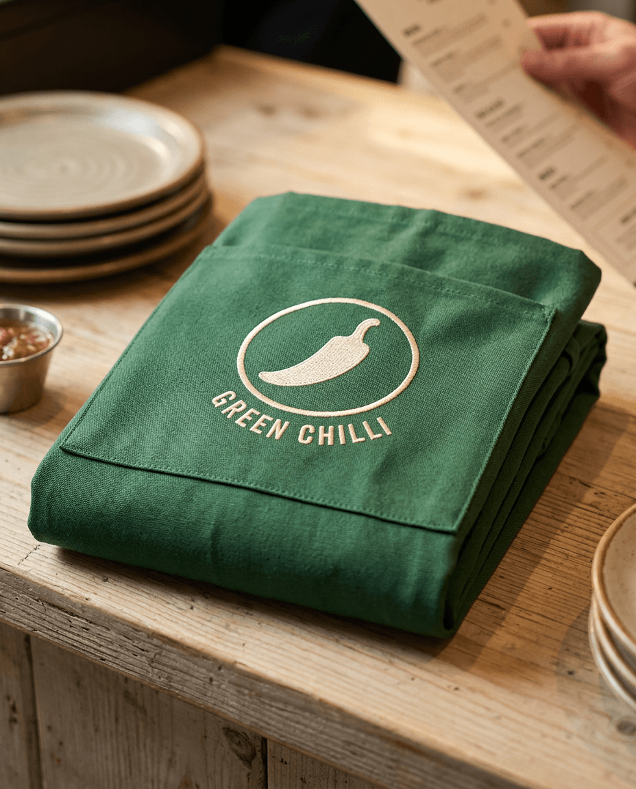 AI Green Chilli Taqueria Staff Apron generated with BrandGen