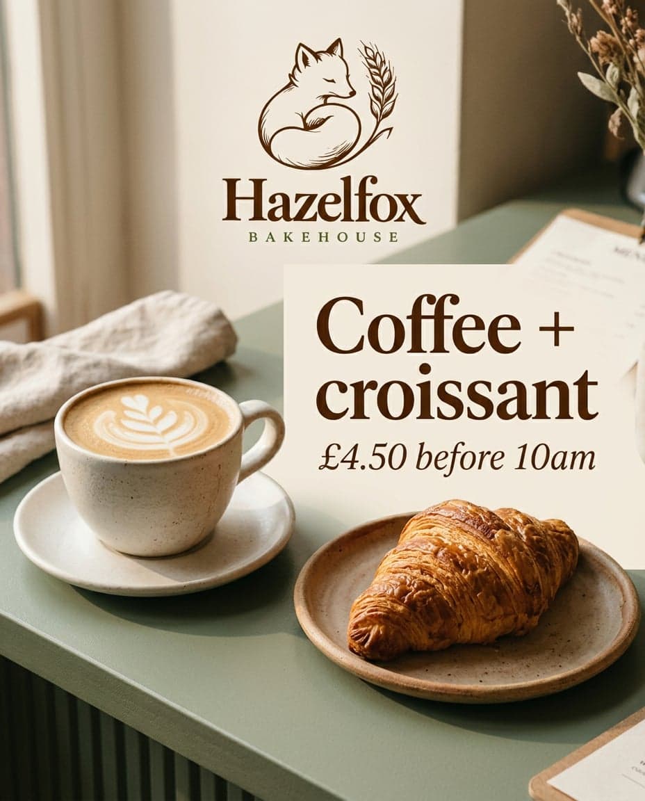 AI Hazelfox Bakehouse Coffee and Croissant Instagram Post generated with BrandGen