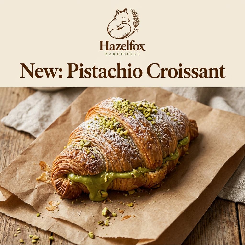 AI Hazelfox Bakehouse Pistachio Croissant Launch Post generated with BrandGen