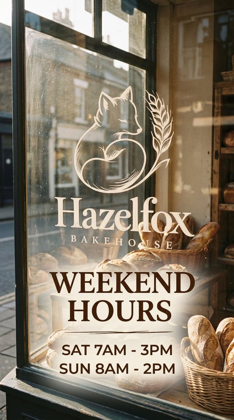 AI Hazelfox Bakehouse Weekend Opening Hours Instagram Story generated with BrandGen