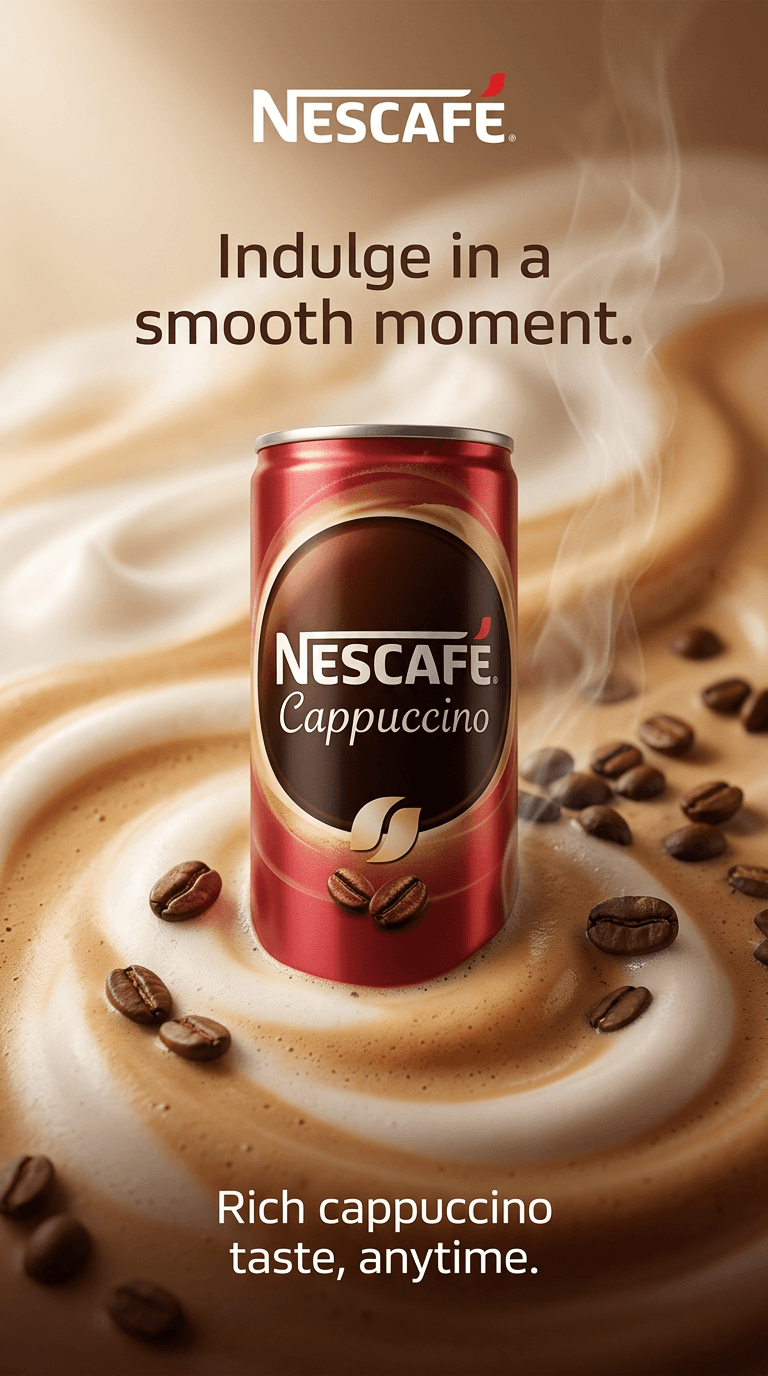 AI Nescafe Cappuccino Can Ad generated with BrandGen