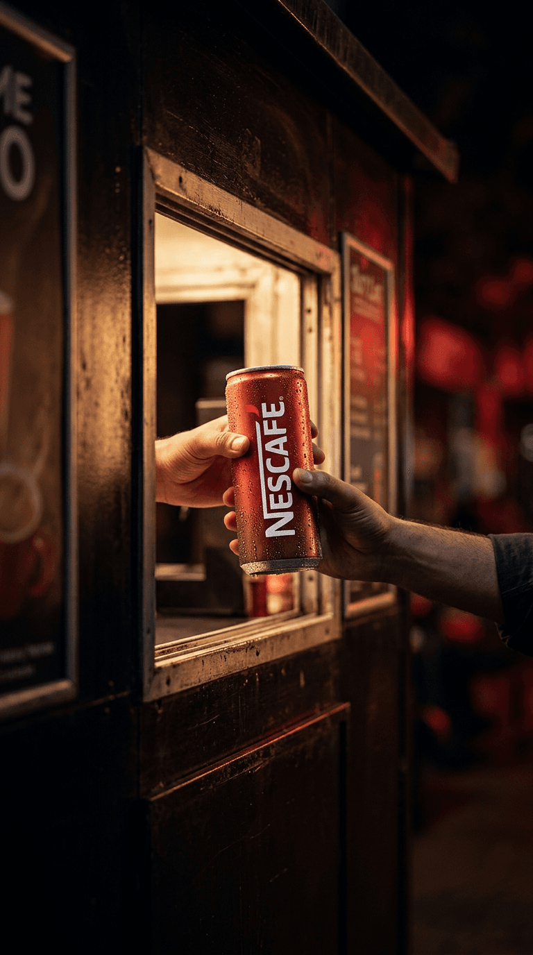 AI Nescafe Roadside Kiosk Hatch generated with BrandGen