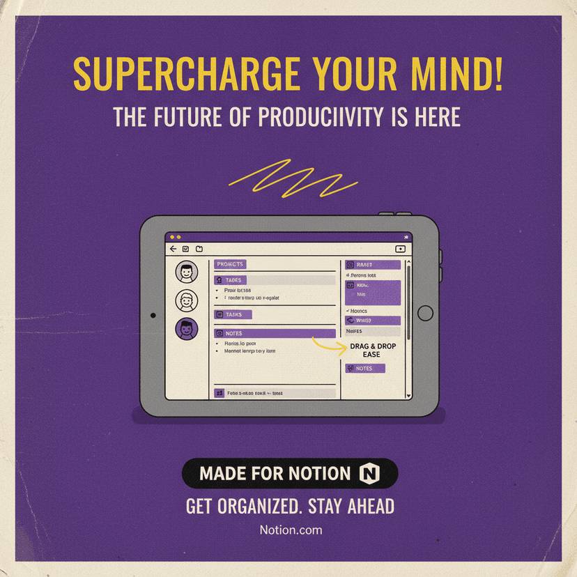 90s retro magazine advertisement for a productivity tool. Vintage layout, bold headline, retro typography, classic magazine ad composition promoting the tool in a 90s style.