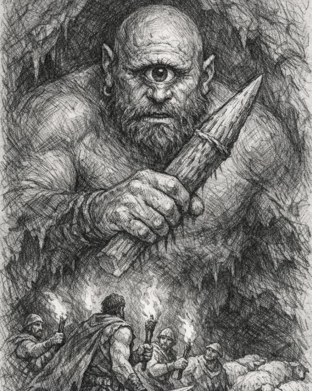 AI Cyclops Cave Graphite Sketch generated with BrandGen