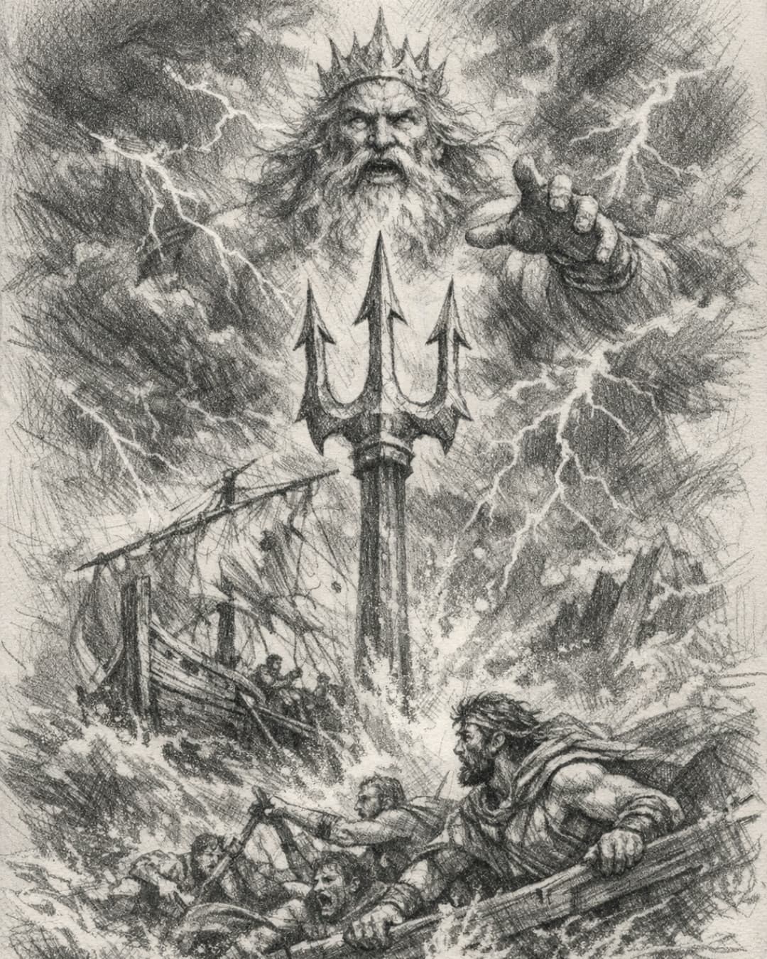 AI Poseidon Storm Graphite Poster generated with BrandGen