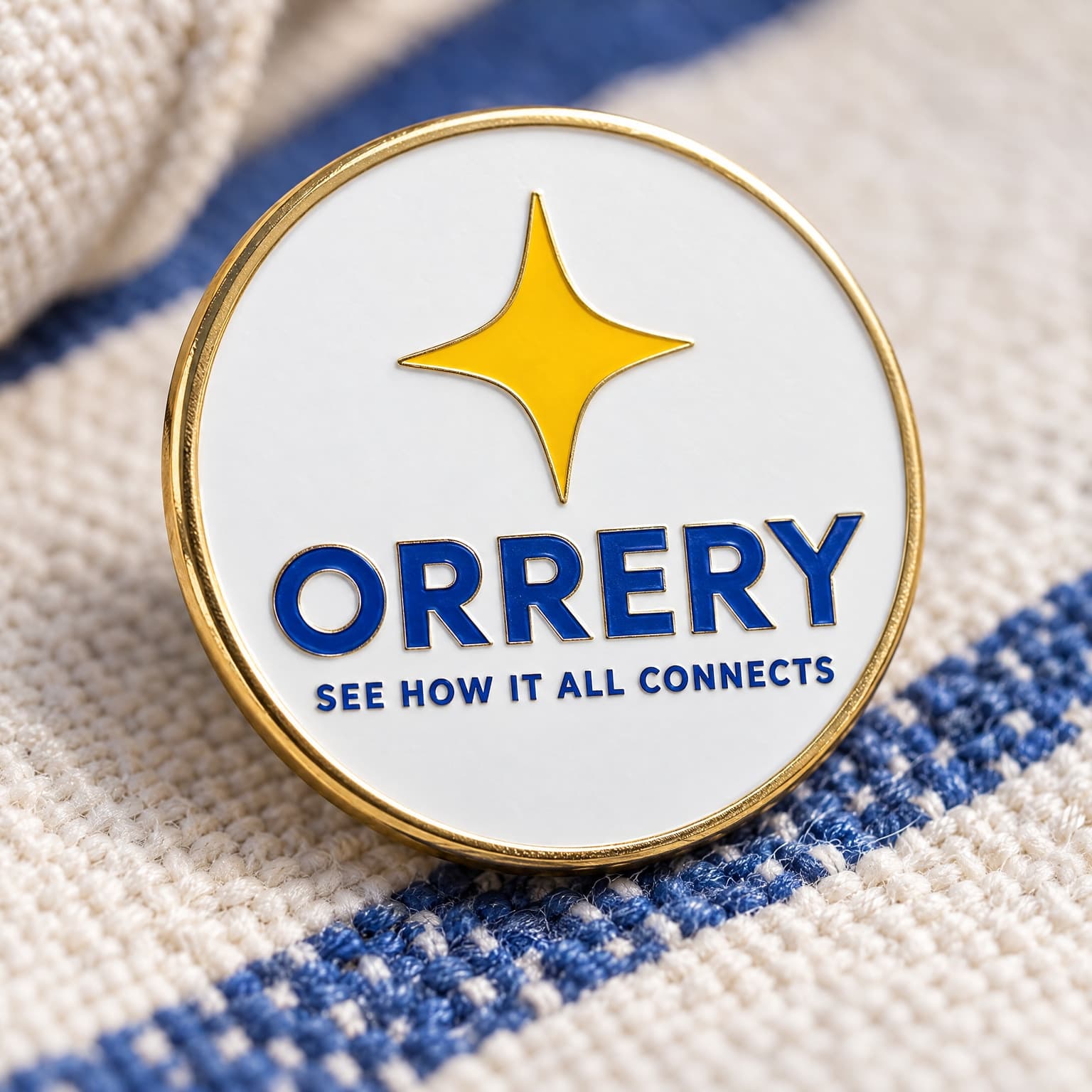 AI Orrery Enamel Pin Macro Shot generated with BrandGen