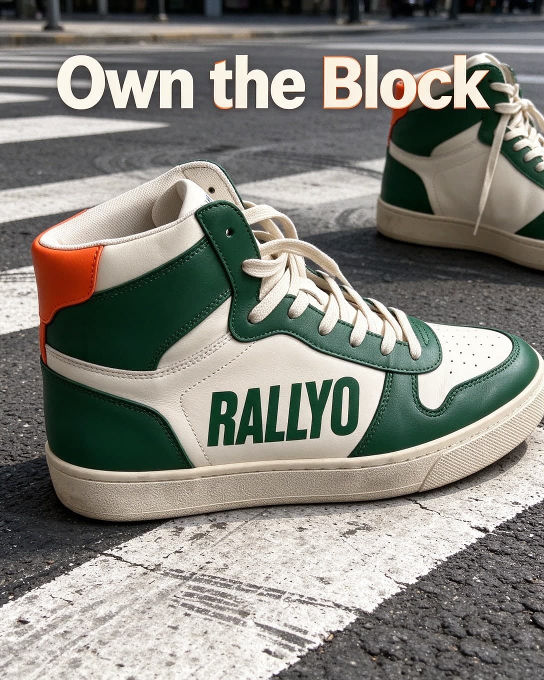 AI Street Style Sneaker Ad on a City Crosswalk generated with BrandGen