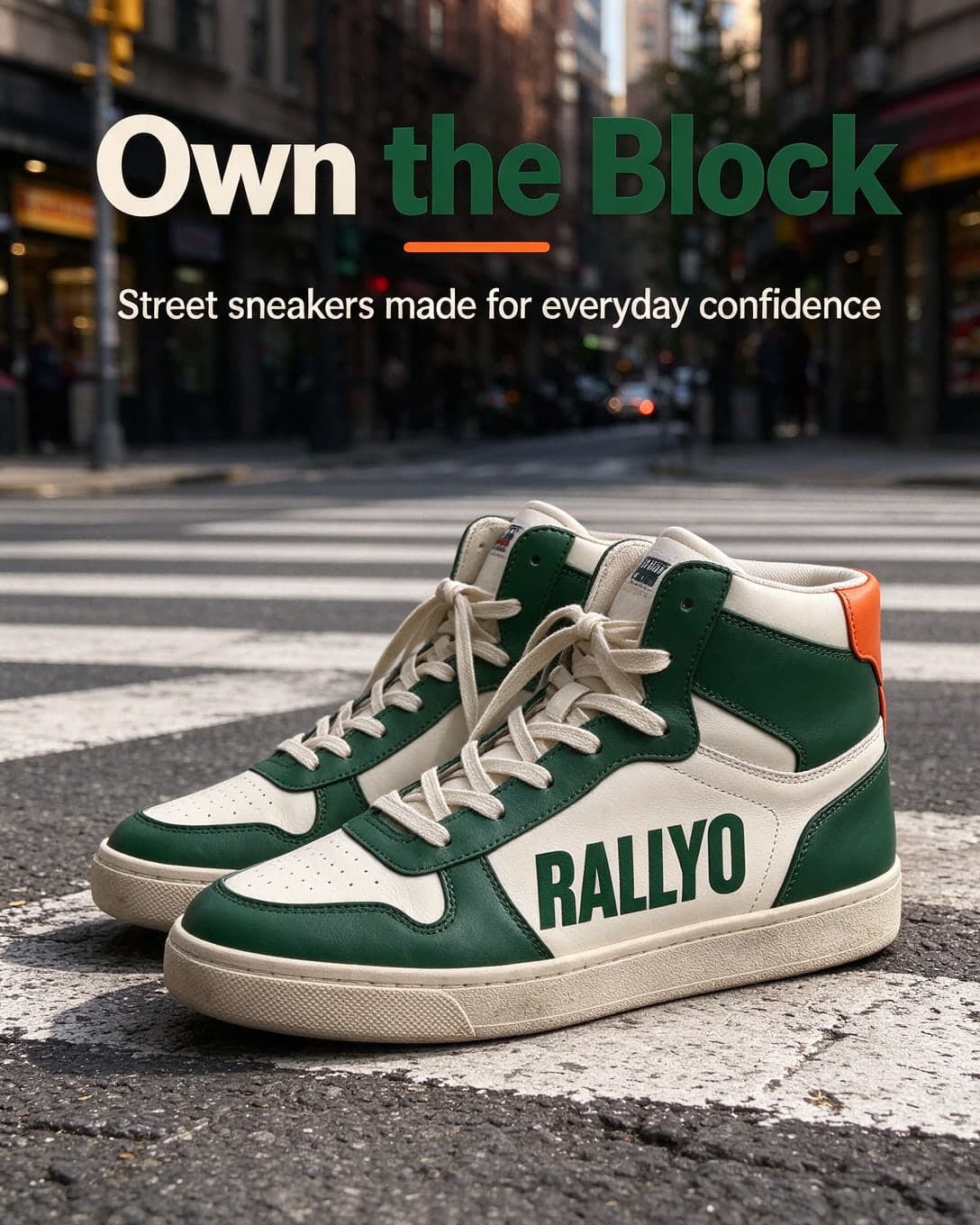 AI Sneaker Pair Ad on a Crosswalk, Second Variant generated with BrandGen