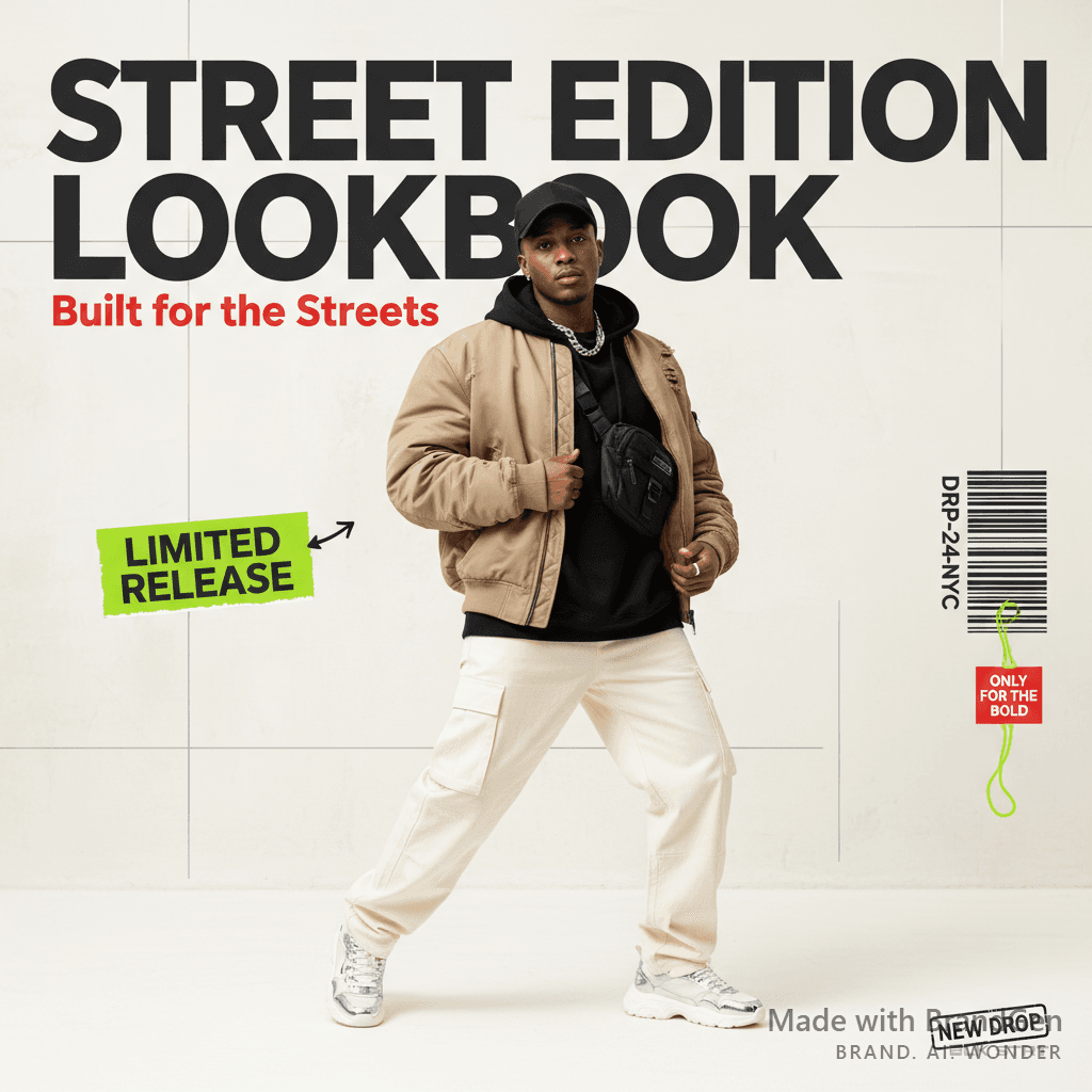 AI Streetwear Lookbook Cover generated with BrandGen