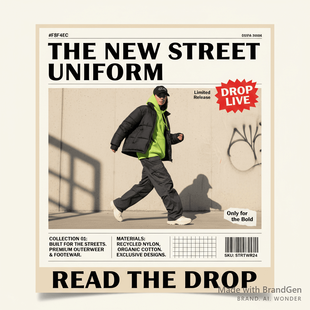 AI Streetwear Newspaper Launch Poster generated with BrandGen