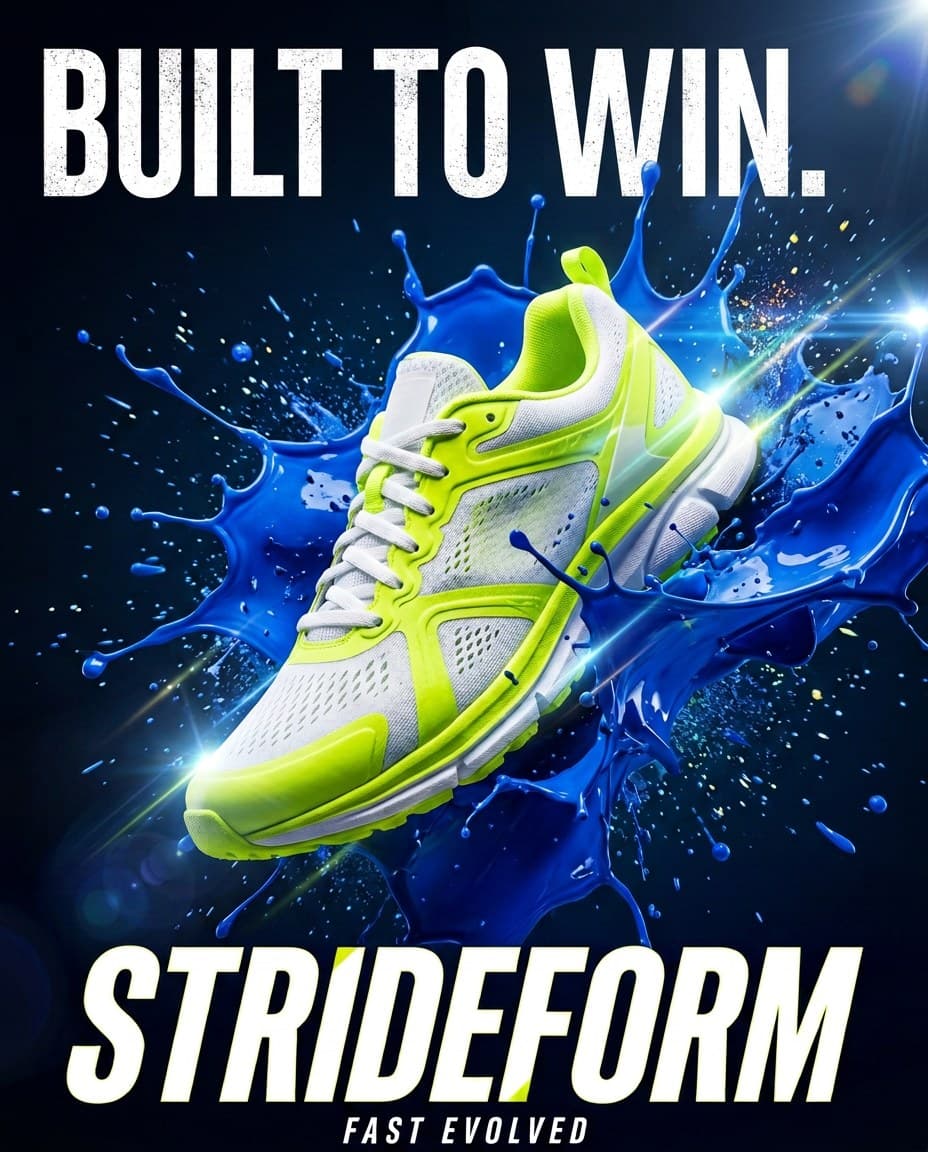 AI Strideform Built to Win Headline Edit Poster generated with BrandGen