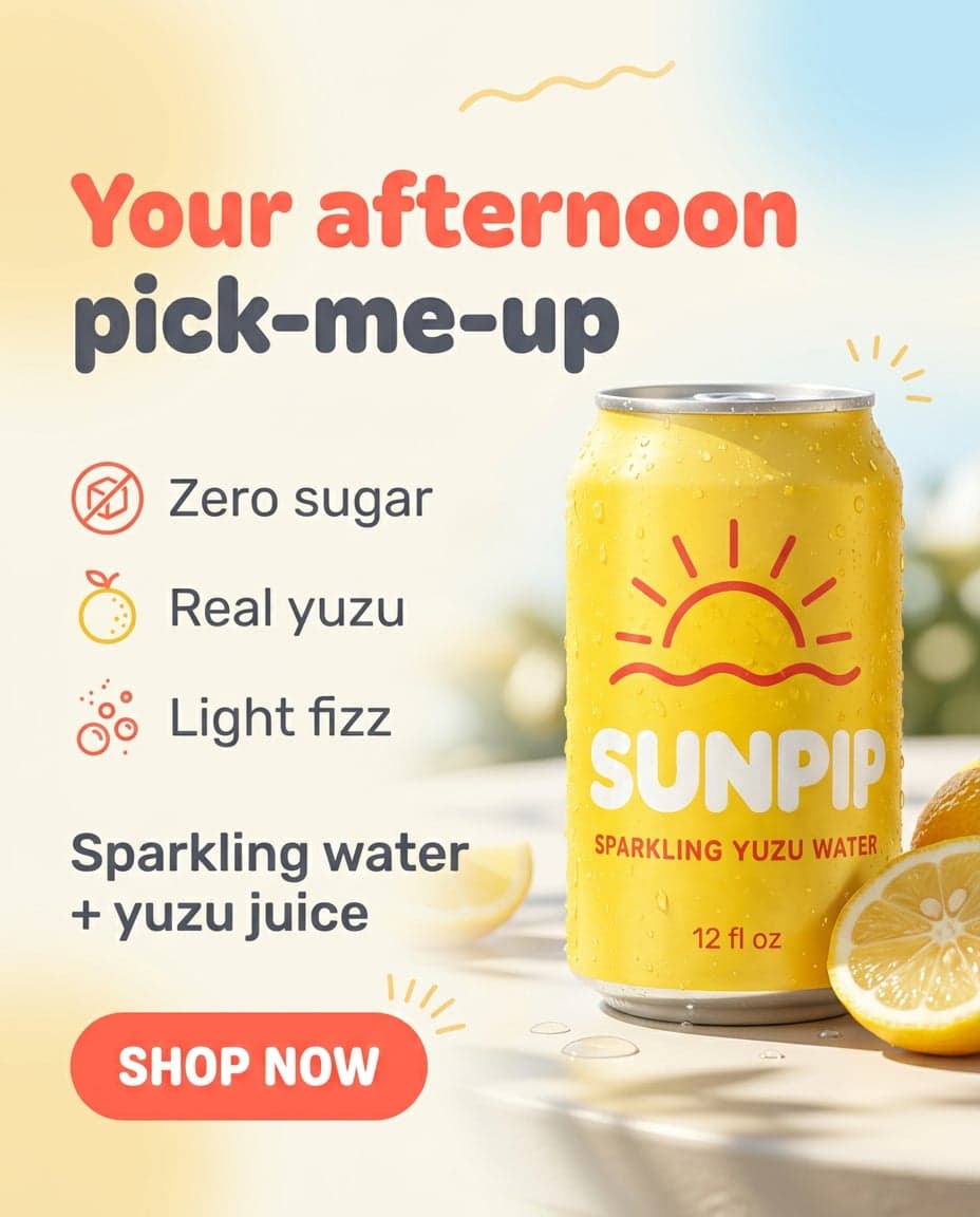 AI Sunpip Yuzu Water Afternoon Pick-Me-Up Social Ad generated with BrandGen
