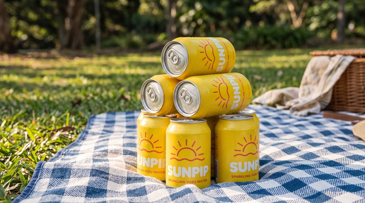 AI Sunpip Yuzu Water Cans Picnic Blanket Lifestyle Photo generated with BrandGen