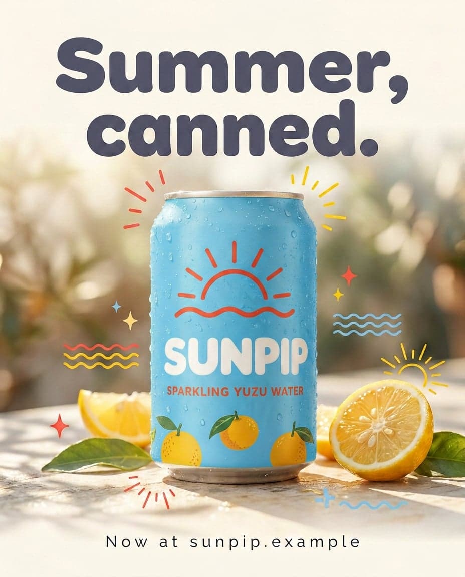 AI Sunpip Yuzu Water Sky Blue Can Colour Edit Poster generated with BrandGen