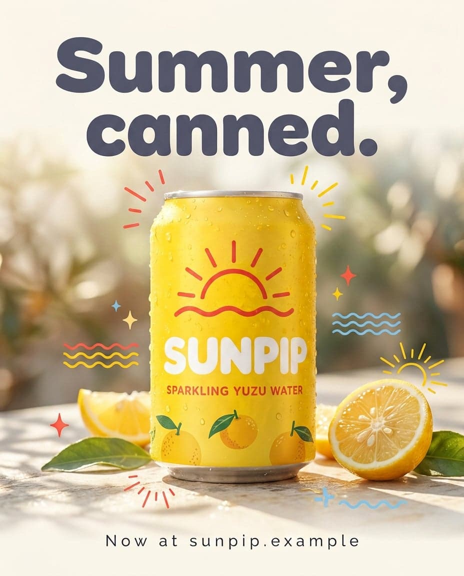 AI Sunpip Yuzu Water Summer Canned Headline Edit Poster generated with BrandGen