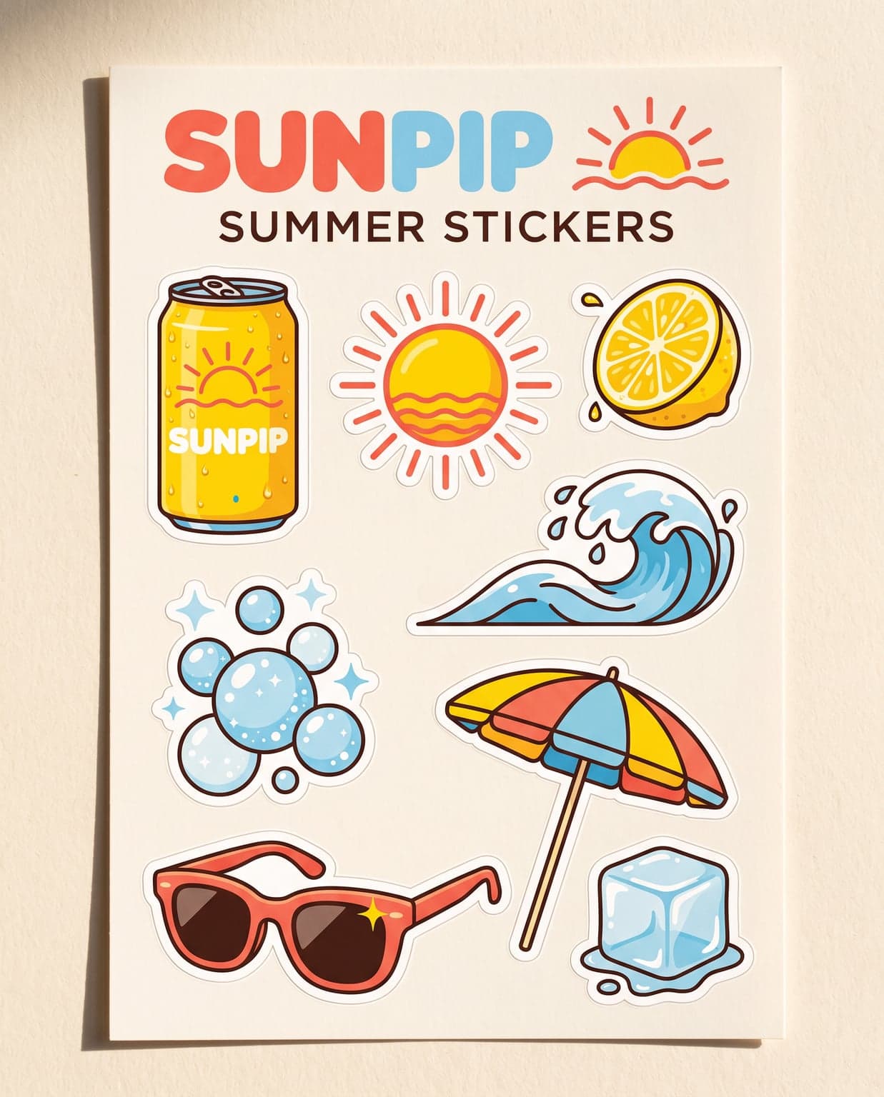 AI Sunpip Summer Die-Cut Sticker Sheet generated with BrandGen