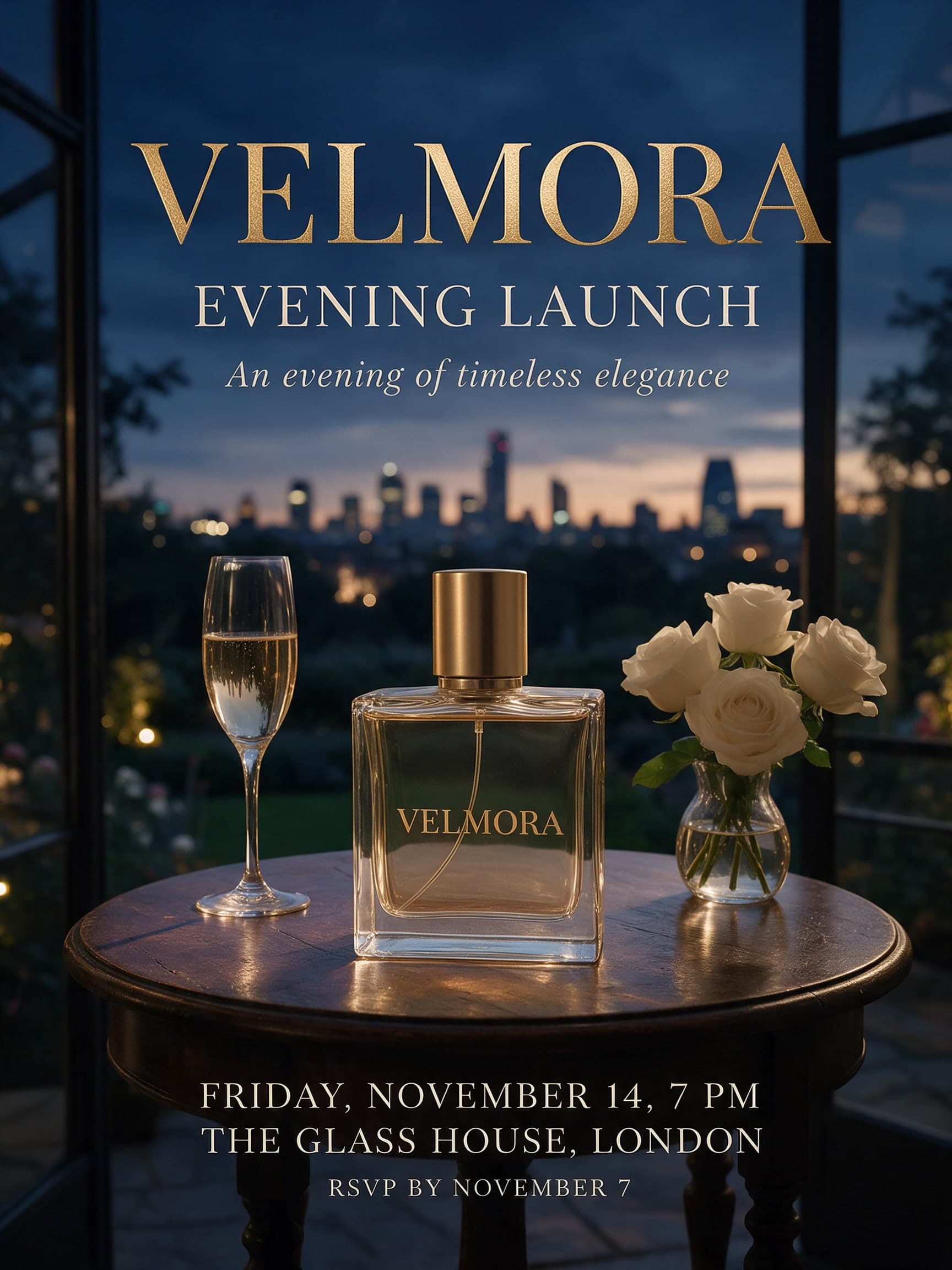 AI Perfume Launch Invitation for Velmora generated with BrandGen
