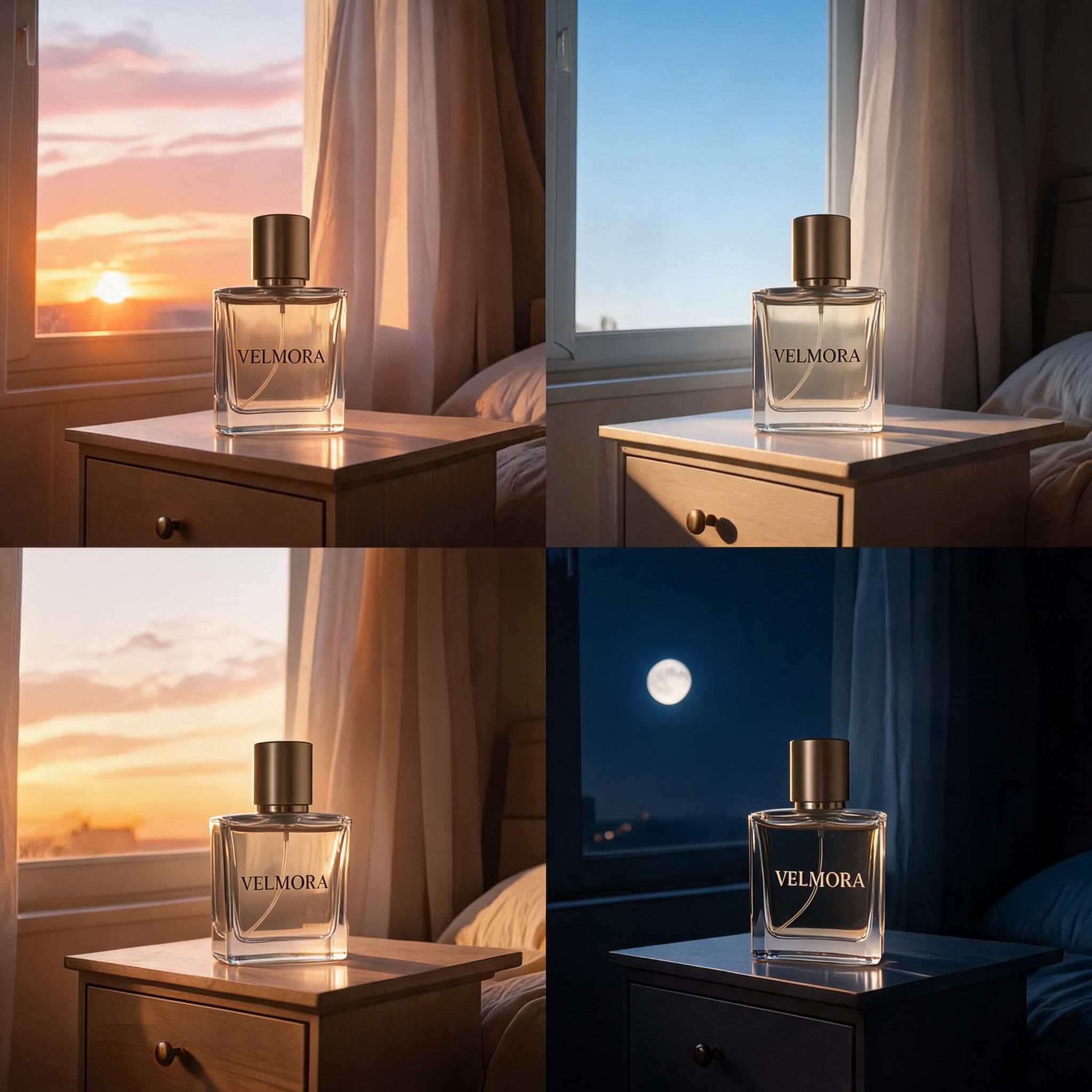 AI Perfume Grid from Sunrise to Midnight generated with BrandGen