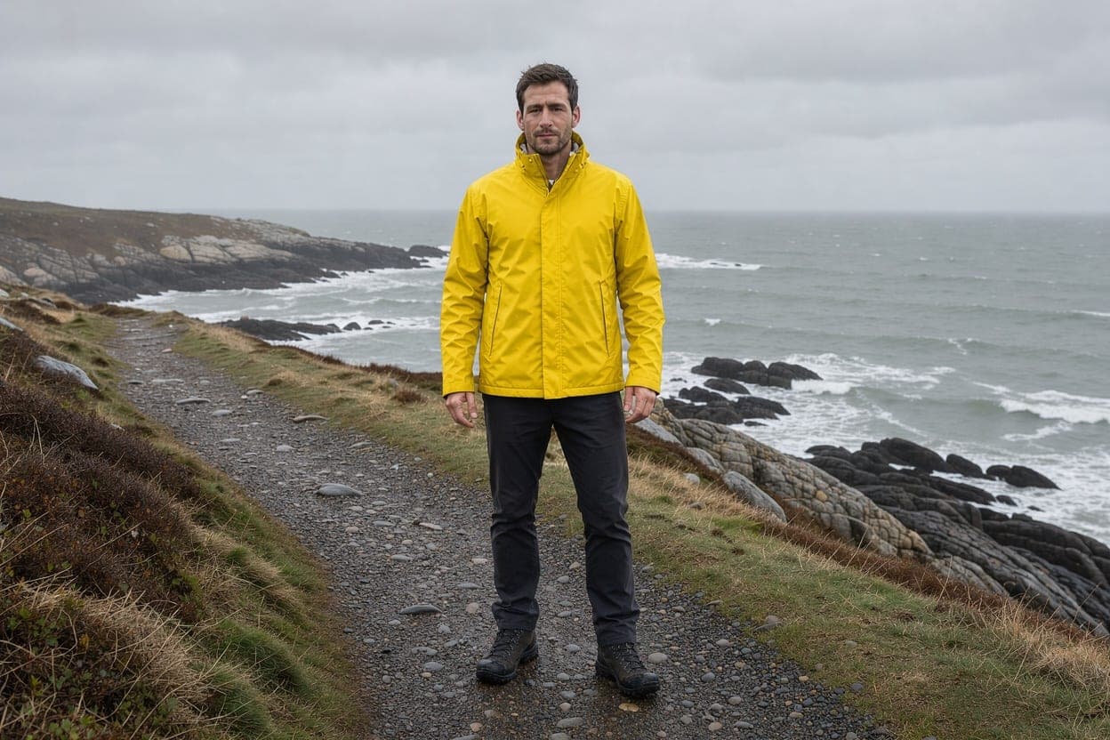 The same scene with only the jacket recoloured bright yellow